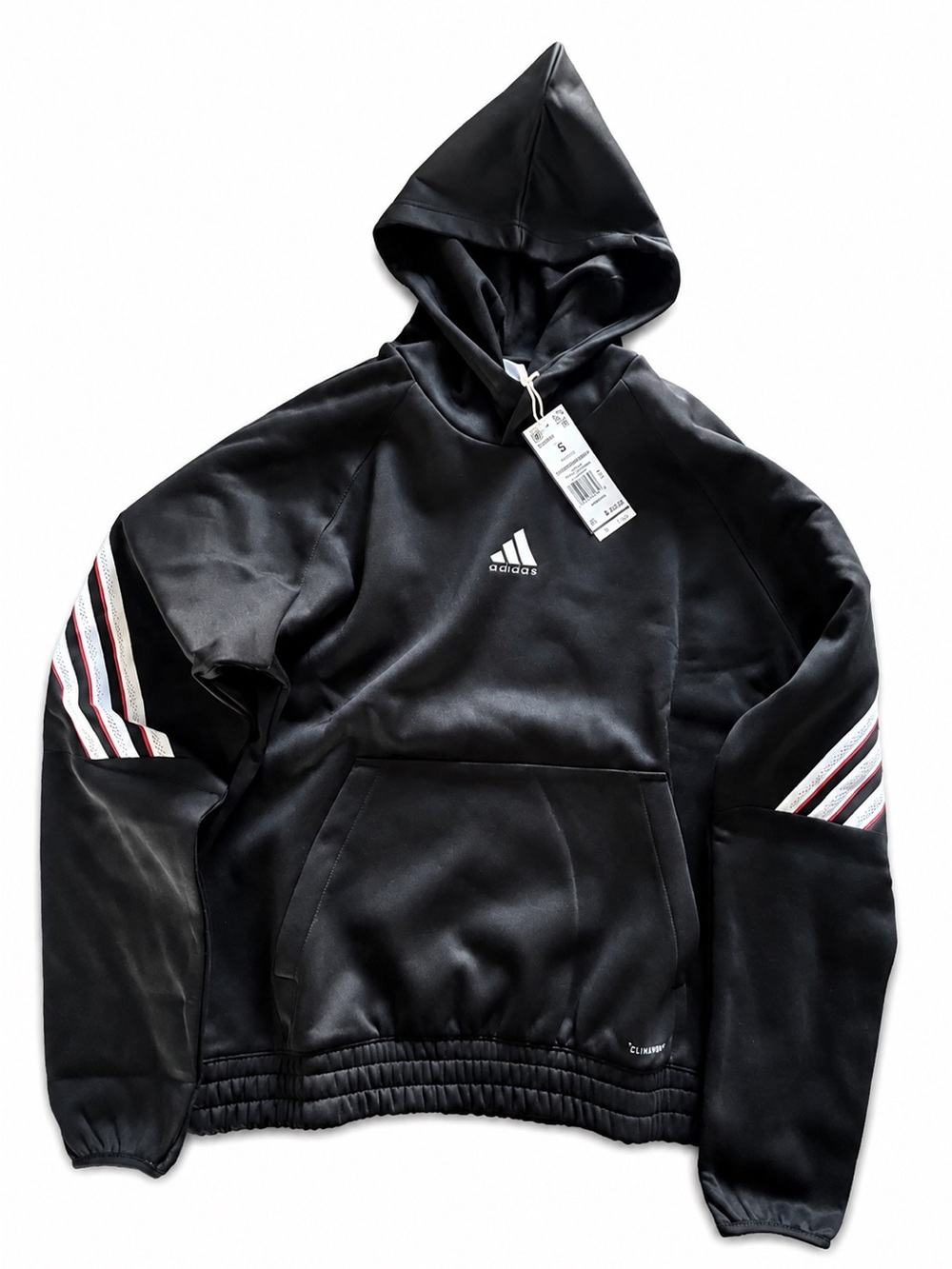 Adidas Basketball ClimaWarm Hoodie Black Striped Sleeve Pullover Small NWT